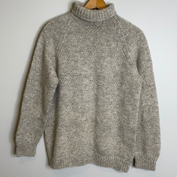 Hand Crafted Sweaters - Unisex Grey hand knit pure wool turtleneck sweater
